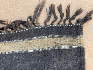Moroccan Vintage Flat-Weave Black Camel Hair Tribal Rug