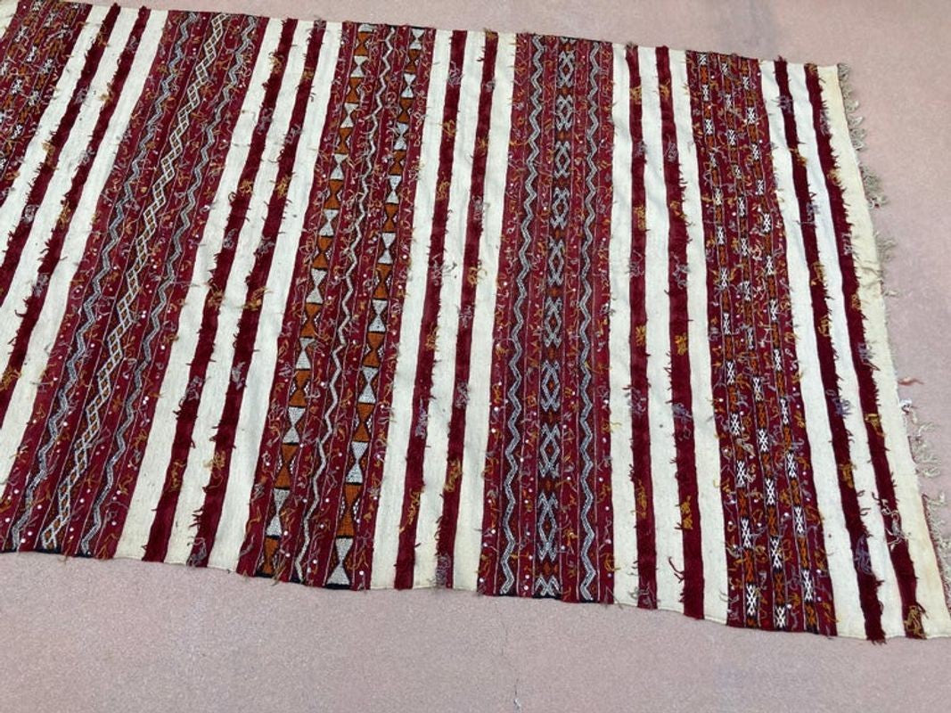 1960s Authentic Moroccan Vintage Tribal Kilim Handira Rug