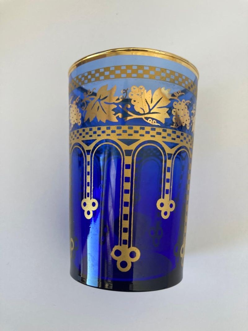Moorish Blue and Gold Crystal Barware Italian Drinking Glasses Set of 4