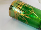 Set of Six Handblown Moroccan Moorish Green and Gold Glasses