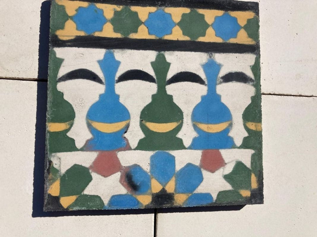 Moroccan Encaustic Cement Tile Border with Moorish Fez Design