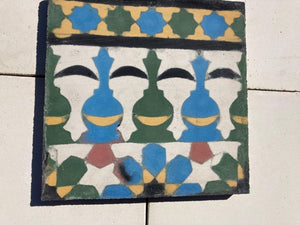 Moroccan Encaustic Cement Tile Border with Moorish Fez Design