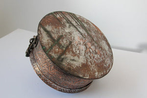 Large Decorative Indian Mughal Round Copper Box with Lid