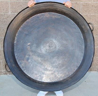 Asian Hammered Metal Bronze Oversized Urli Vessel with Handles South India