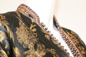 Vintage Moroccan Caftan, Black and Gold Embroidered, ca. 1960s