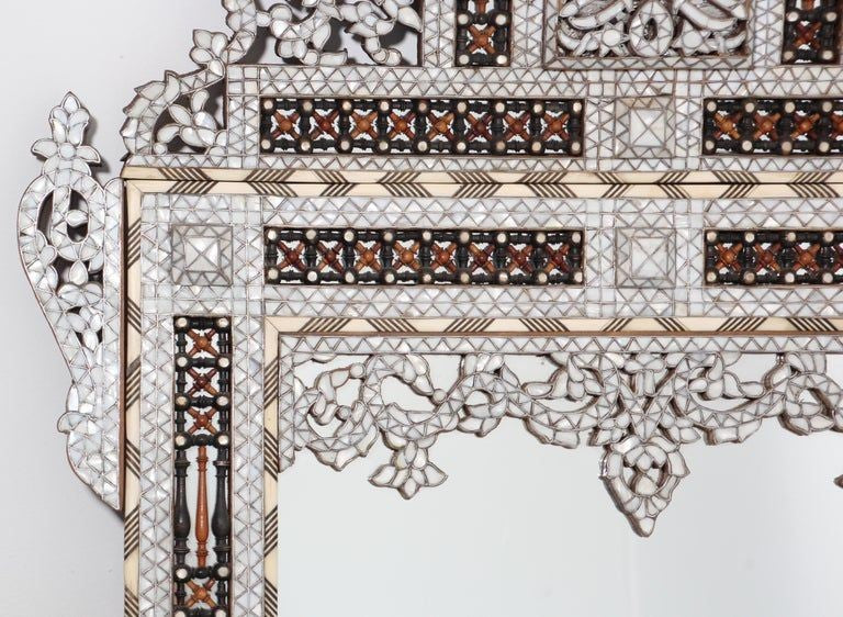 White Shell Inlaid Antique Middle Eastern Damascene Syrian Mirror 66"