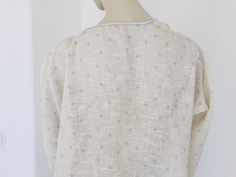 1970 Moroccan Hooded Caftan White and Blue Linen Djellabah Kaftan