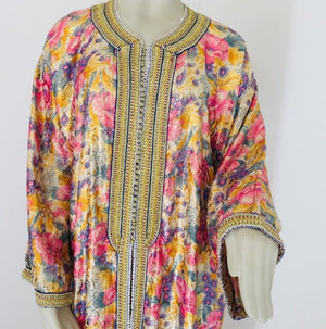 Vintage Moroccan Caftan Metallic Floral Silk Brocade
