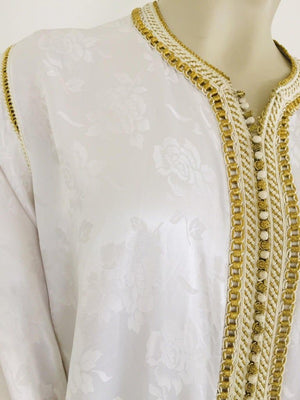 Moroccan Floral White Kaftan Maxi Dress Caftan Size Large