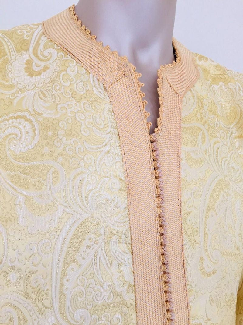 Moroccan Kaftan Gold and Silver Brocade 1970s Maxi Dress Caftan