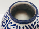 Moroccan Blue Ceramic Lidded Urn with Arabic Calligraphy Writing, Fez