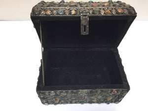 Large Moroccan Wedding Silvered Jewelry Box Inlaid with Semi-Precious Stones