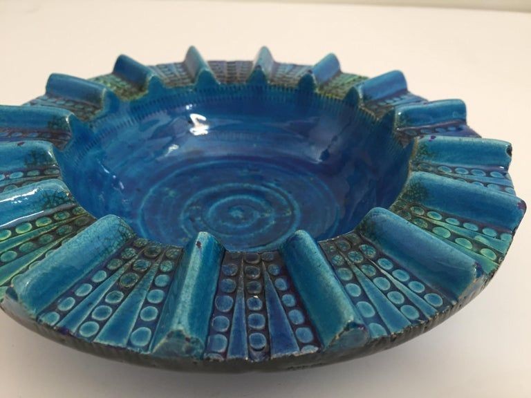 Midcentury Aldo Londi Blue Glazed Rimini Ceramic Ashtray