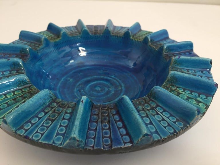 Aldo Londi Blue Ceramic Ashtray Handcrafted in Italy