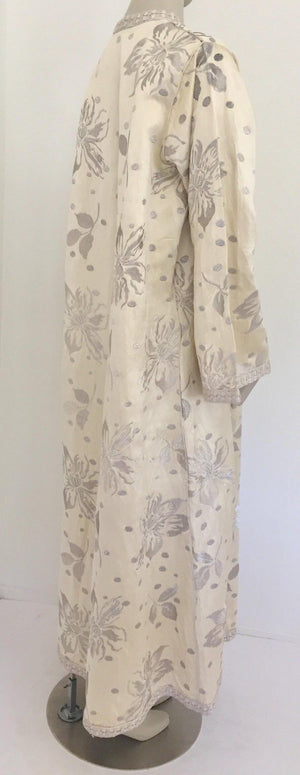 1960's Vintage Moroccan Caftan with Silver Metallic Floral Silk Brocade