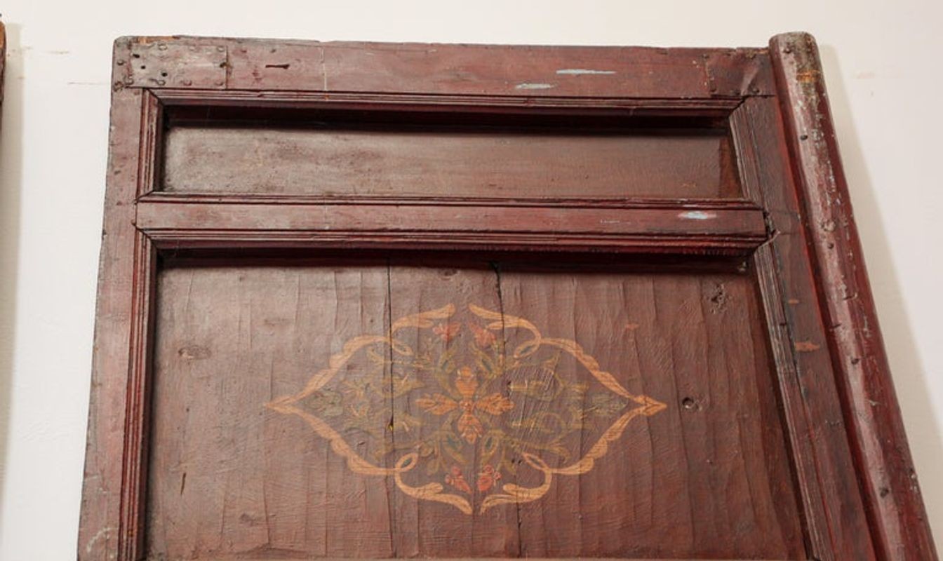 19th Century Moroccan Antique Double Door with Hand Painted Moorish Designs