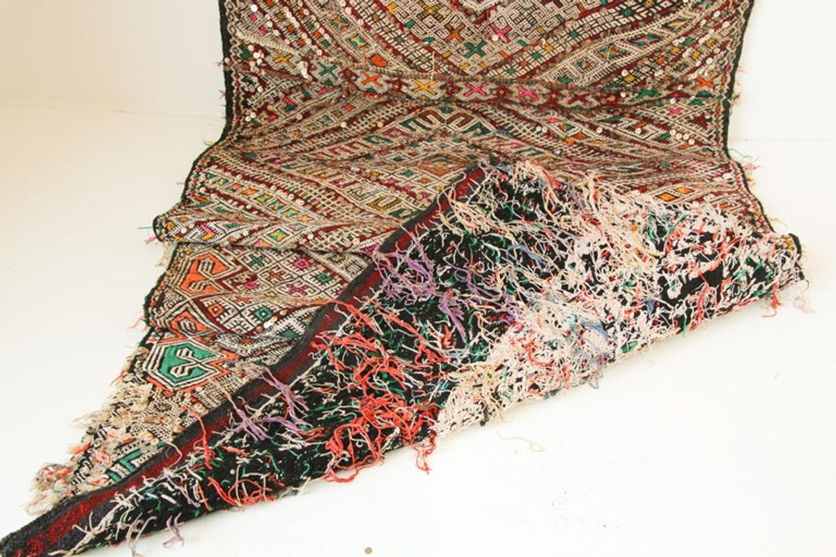1950s Authentic Moroccan African Tuareg Wedding Runner Rug 15.5 ft long