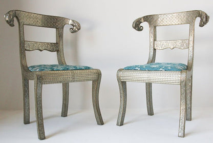 Anglo-Indian Silvered Wrapped Clad Side Chairs and Table