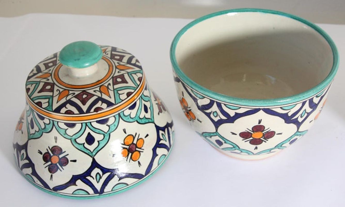 Moorish Ceramic Glazed Covered Urns Handcrafted in Fez Morocco