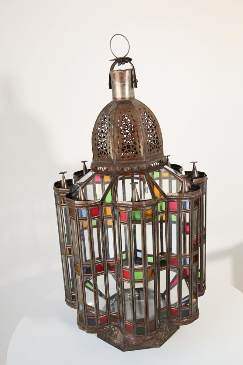 Moorish Glass Lantern, Handcrafted Metal & Glass, Morocco