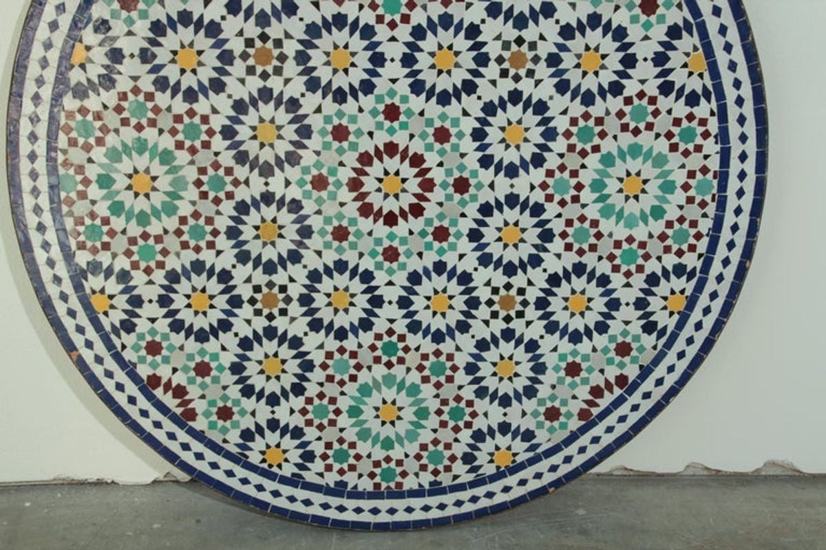 Moroccan Round Mosaic Outdoor Tile Table in Fez Moorish Design