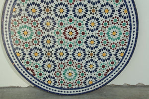 Moroccan Round Mosaic Outdoor Tile Table in Fez Moorish Design