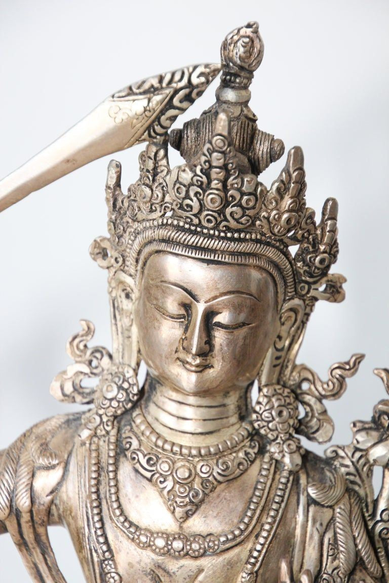 Silvered Metal Manjushri, Sino, Tibetan Buddhist Deity