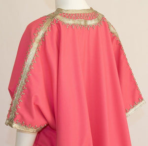 Moroccan Caftan Pink Color with Silver Trim, Vintage Kaftan circa 1970