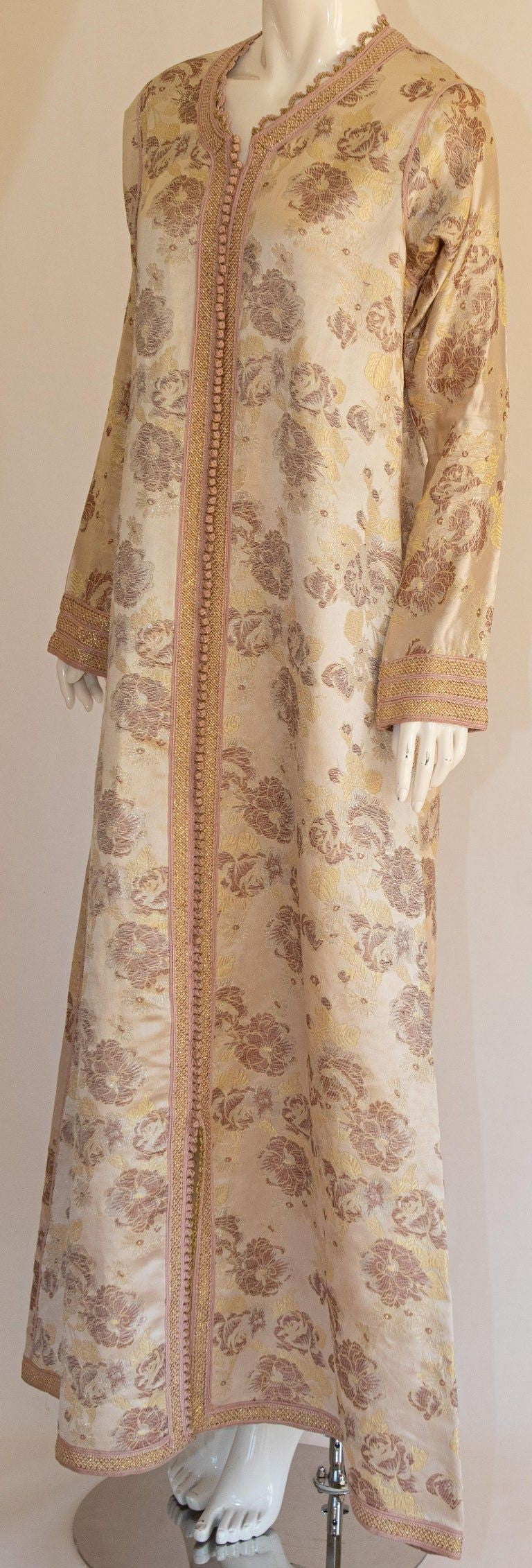 Moroccan Caftan Gold Damask Embroidered, Vintage, 1960s