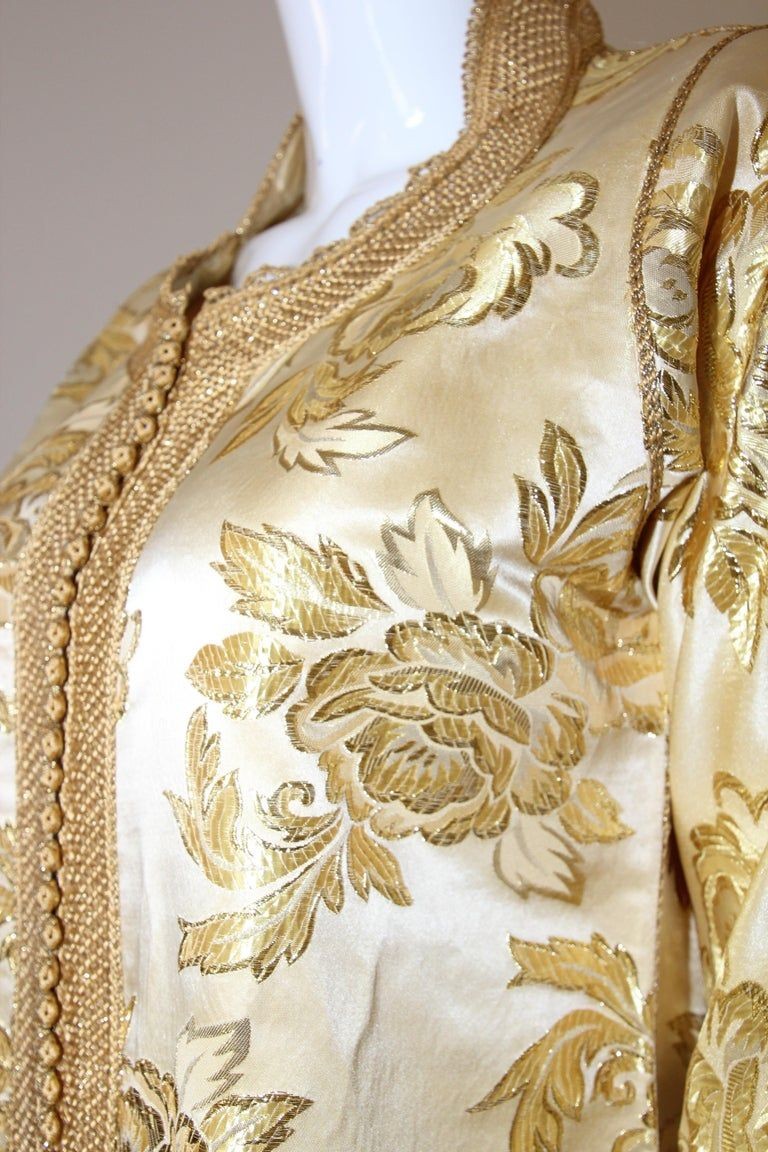 Moroccan Caftan Gold Damask Embroidered, Vintage, 1960s