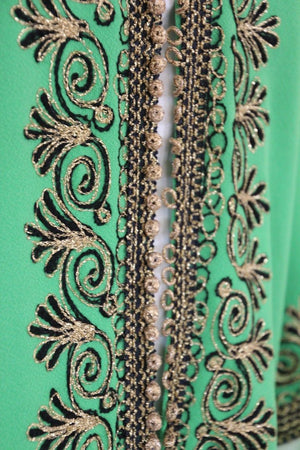 Vintage Moroccan Kaftan Green Maxi Dress circa 1970 Size L