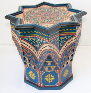 Moroccan Side Table Hand Painted Wood in Moorish Style 1960s