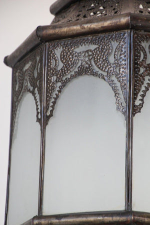 Moroccan Moorish Hanging Metal Lantern with Milky Glass