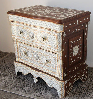 White Inlay Moorish Moroccan Nightstand Dresser