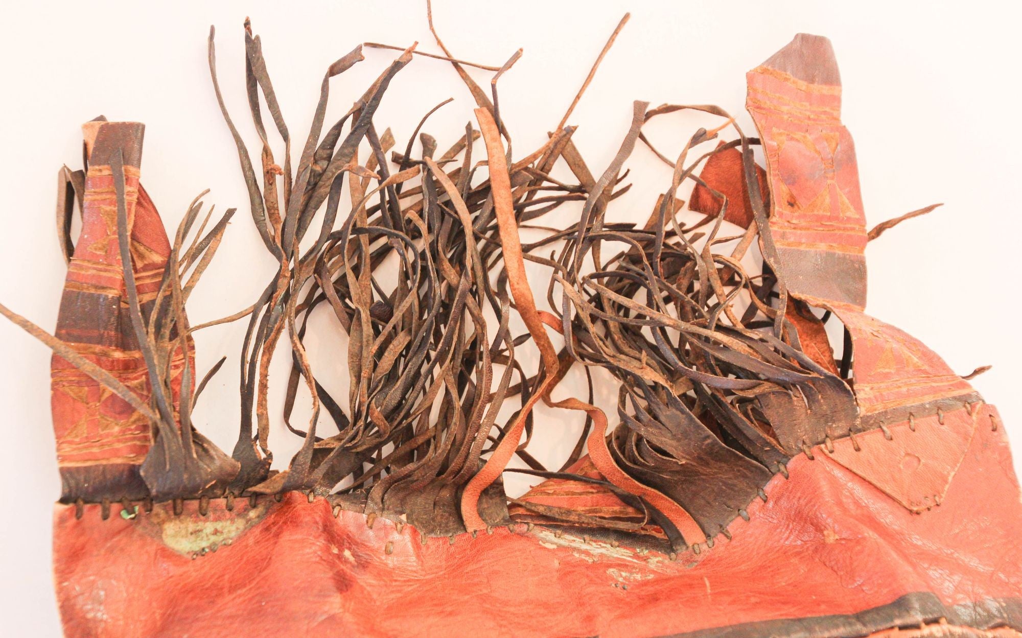 African Tuareg Hand-Tooled Leather Pillow with Fringes