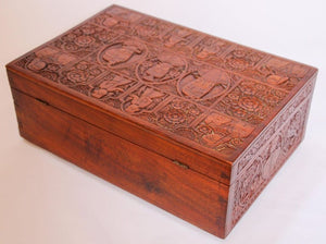 Large Early 19th Century Antique Hand Carved Wooden Mughal Decorative Box