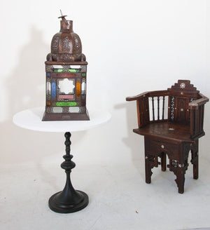 Moroccan Moorish Metal Lantern with Multicolor Glass