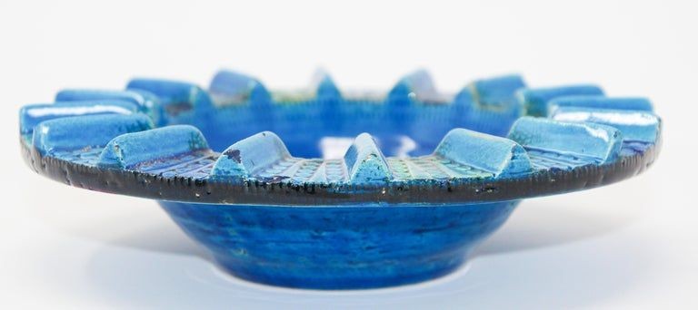 Aldo Londi Blue Ceramic Ashtray Handcrafted in Italy