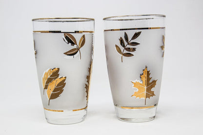 Vintage Libbey Cocktail Glasses Set, Frosted Glass with Gold Leaf