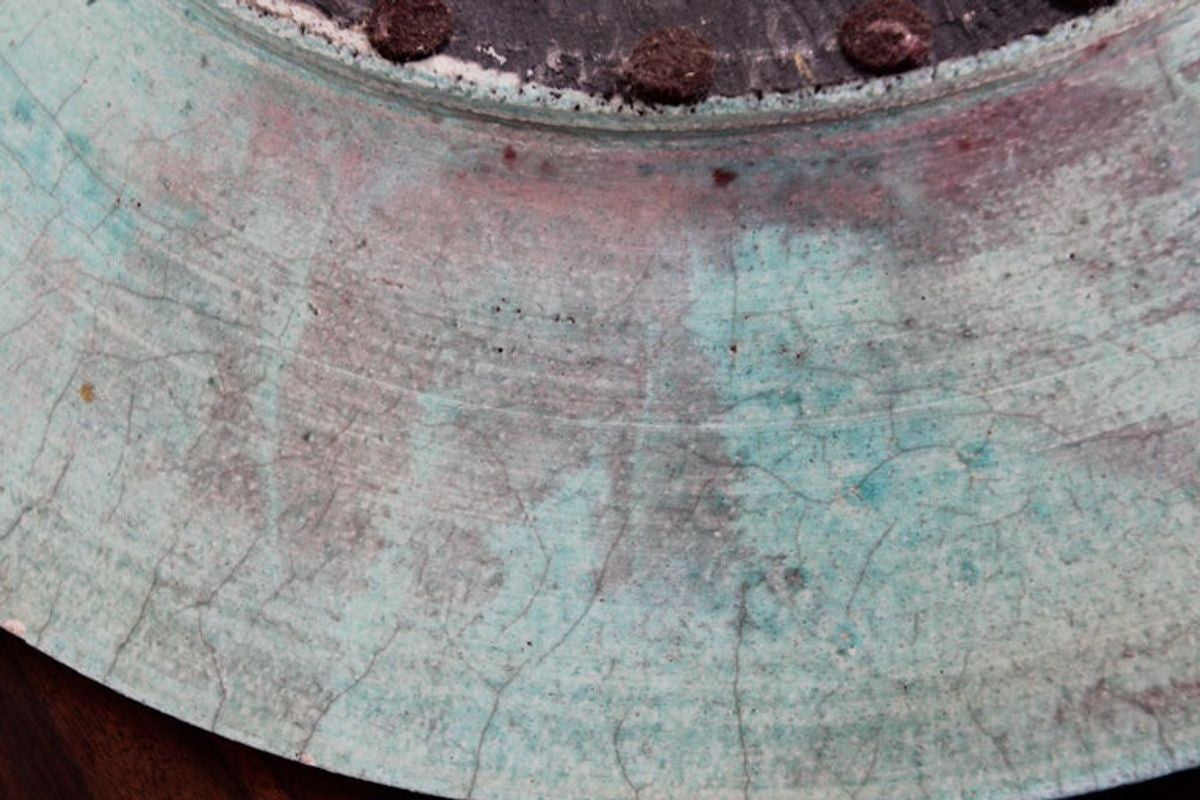 Handcrafted Italian Art Studio Large Stoneware Bowl Aqua Color