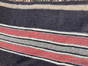 Moroccan Vintage Flat-Weave Black Camel Hair Tribal Rug