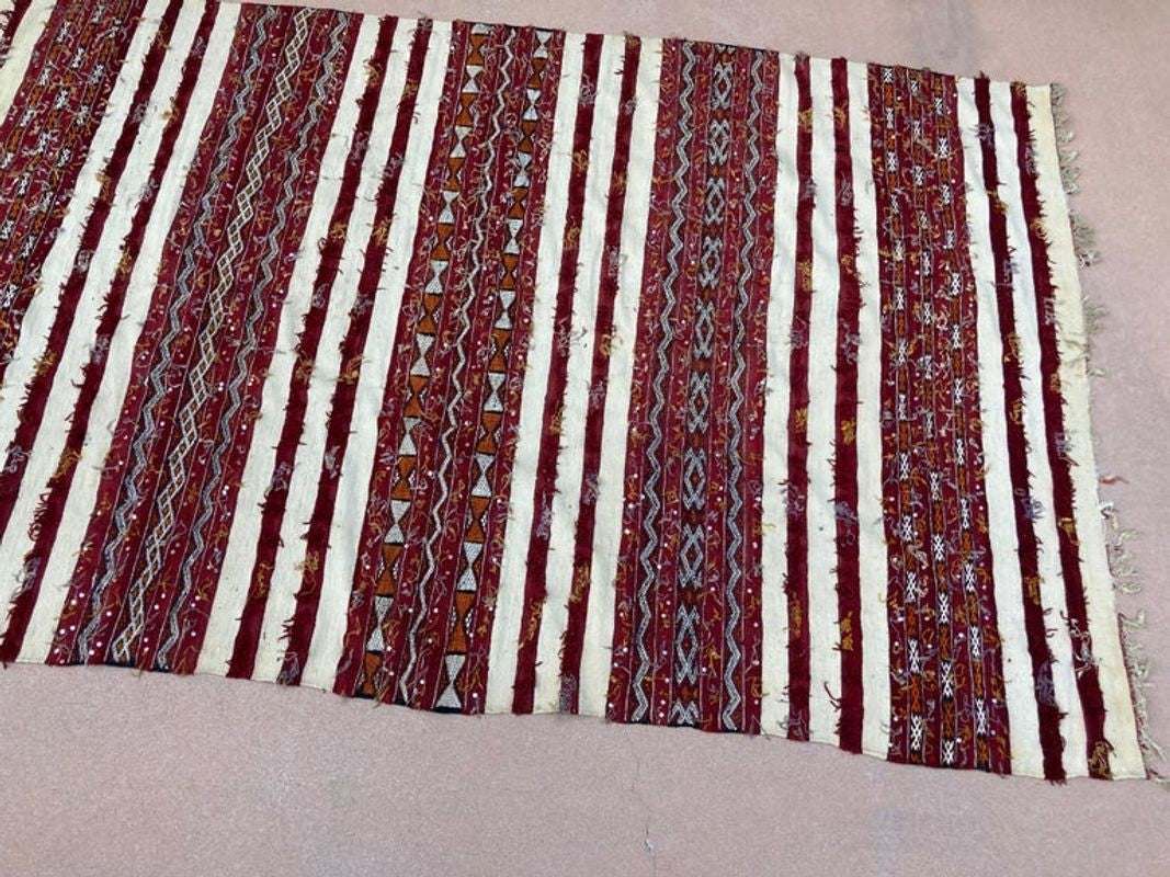 1960s Authentic Moroccan Vintage Tribal Kilim Handira Rug