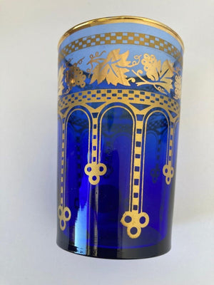 Moorish Blue and Gold Crystal Barware Italian Drinking Glasses Set of 4