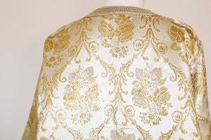Moroccan Vintage Caftan in Gold Metallic Brocade, Maxi Gown Dress Kaftan