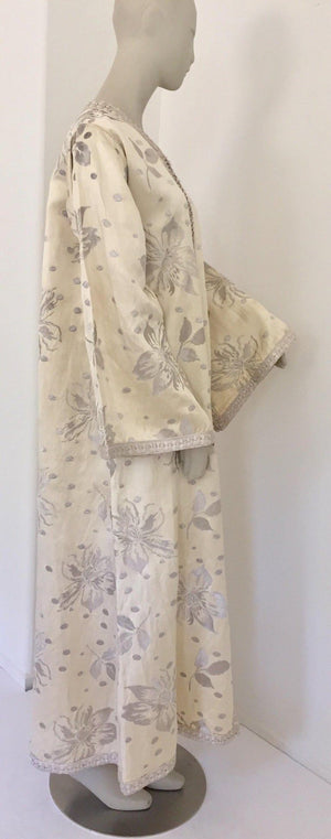 1960's Vintage Moroccan Caftan with Silver Metallic Floral Silk Brocade