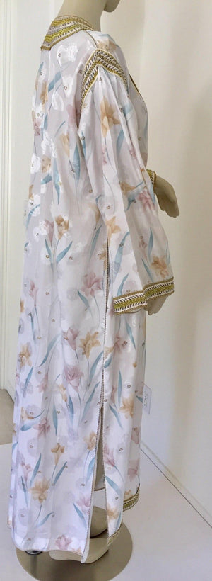 Vintage Moroccan White Kaftan Maxi Dress Caftan Size Large