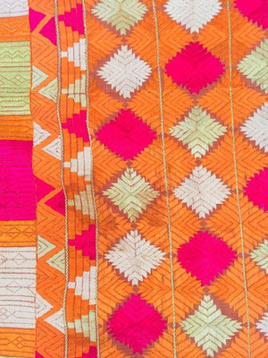 Phulkari Bawan Bagh Silk Embroidery Wedding Shawl, Punjab India