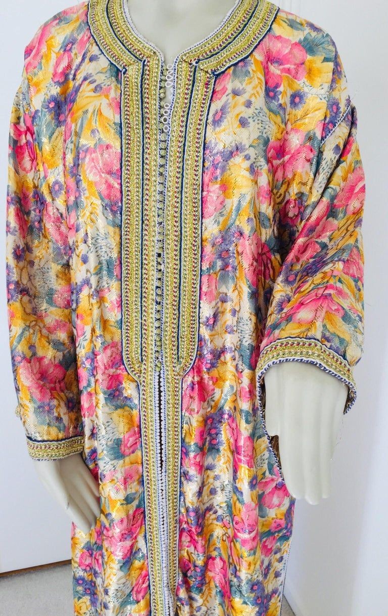 Vintage Moroccan Caftan Metallic Floral Silk Brocade