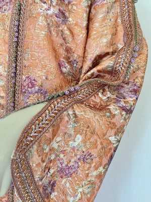 Moroccan Kaftan Orange and Purple Floral with Gold Embroidered Maxi Dress Caftan