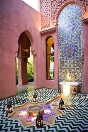 Moroccan Moorish Square Tole and Clear Glass Candle Lantern